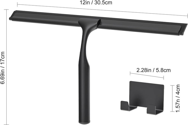 APLOP Shower Squeegee for Glass Doors, Shower Squeegee for Tile Shower Walls, Stainless Steel Squeegee for Bathroom, Windows and Mirrors with Storage Hook-12”, Black - Image 2